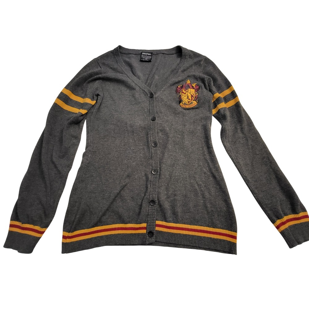 Harry Potter Gryffindor Cardigan Sweater Grey Knit Embroidered Crest Small